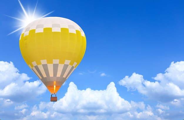 Colorful Hot Air Balloons in Flight over blue sky. Soft focus