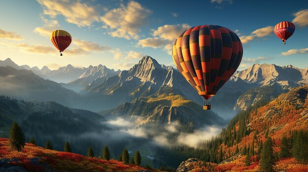 Photo colorful hot air balloons flying over mountain