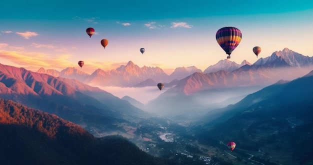 Colorful hot air balloons Illustration AI Generative