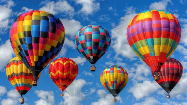 Photo colorful hot air balloons soaring high in a cloudless sky excitement