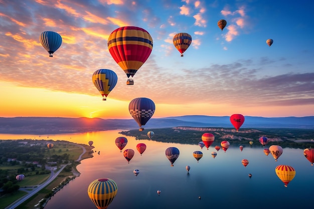 Colorful Hot Air Balloons Soaring in the Sky Generative Ai