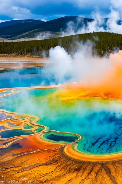 Colorful hot spring Yellowstone National Park Wyoming USA Aigenerated