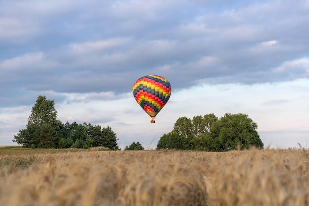 Colorful hotair balloon flying on the fields