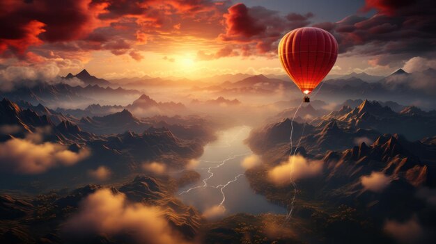 Colorful hotair balloons flying over the mountain