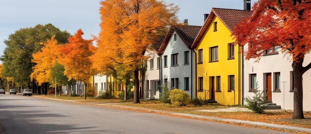 colorful houses in the row on an autumn street