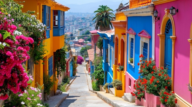 Colorful houses and steep streets of valparaiso chile