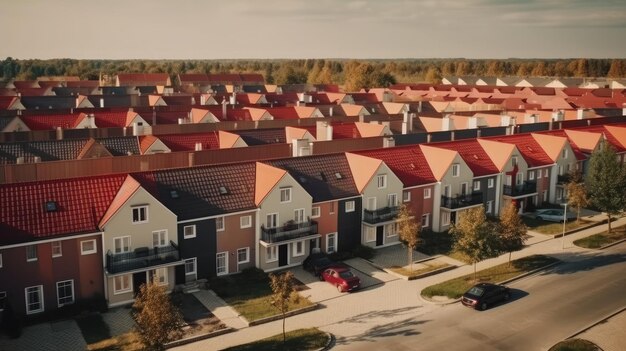 Photo colorful houses on suburban neighborhood street on a sunny day