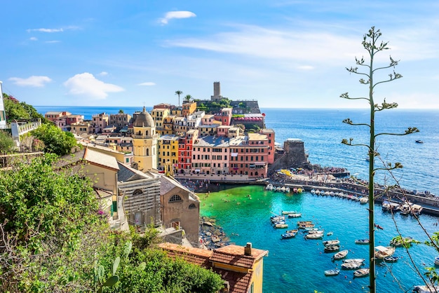 Colorful houses in Vernazza view from above Italy