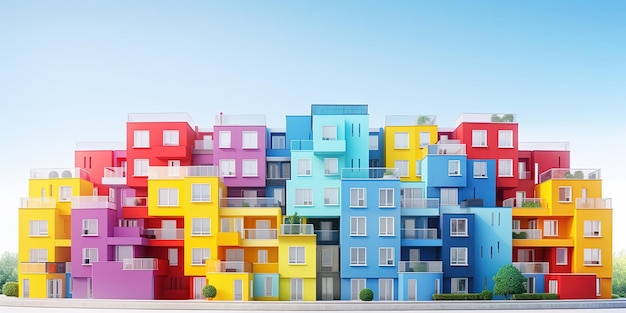 Colorful housing A housing complex apartment or multifloor residential building with each unit in different colors