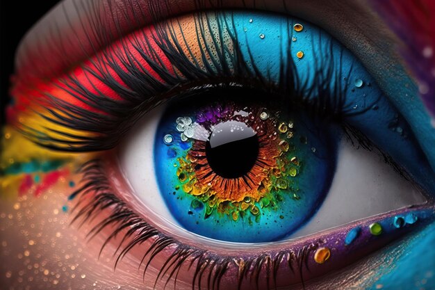 Colorful human eye close up