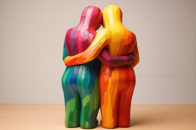 Colorful human figures embracing diversity united together in equality Concept of people hugging