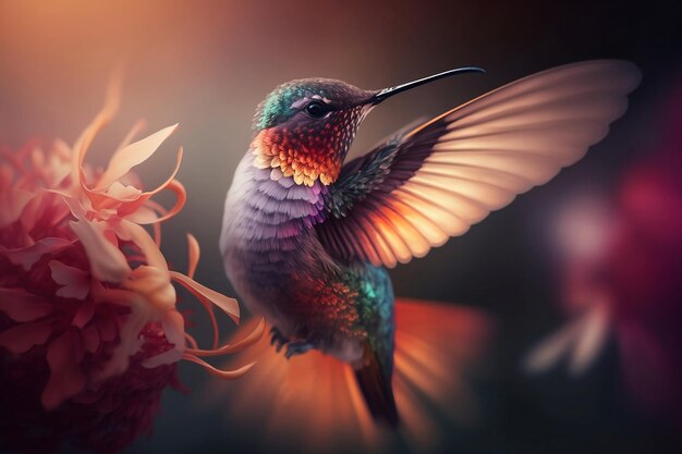 Colorful hummingbird close up
