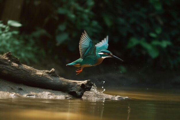 Colorful hummingbird flight Tropical wildlife bird with vibrant wings Generate ai