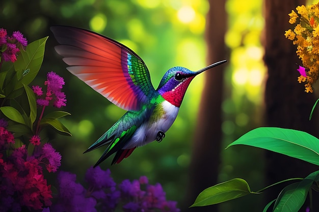 A colorful hummingbird on the forest Ai generate