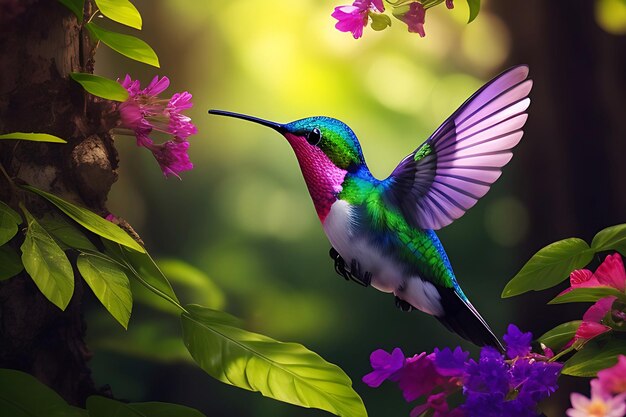 A colorful hummingbird on the forest Ai generate