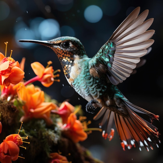 Colorful Hummingbird in Rainforest Canopy