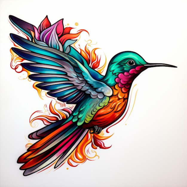 Photo colorful hummingbird sticker vibrant neotraditional tattoo design with no background