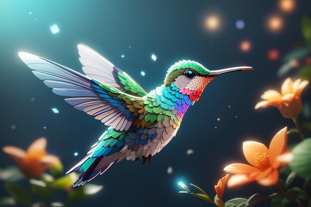 A colorful hummingbird with a colorful background