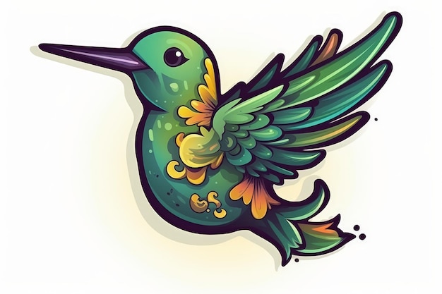 A colorful hummingbird with green wings and gold and green feathers.