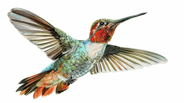 colorful hummingbrid flying in air isolated on background