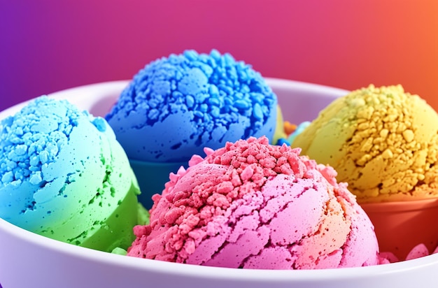 Colorful ice cream on a bright background Generative AI