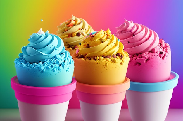 Colorful ice cream on a bright background Generative AI