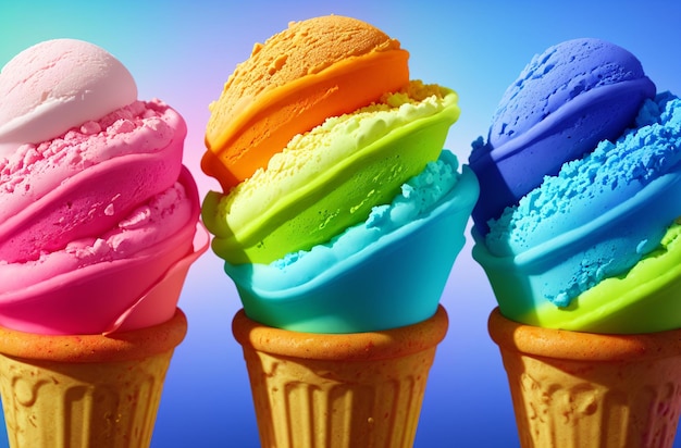 Colorful ice cream on a bright background