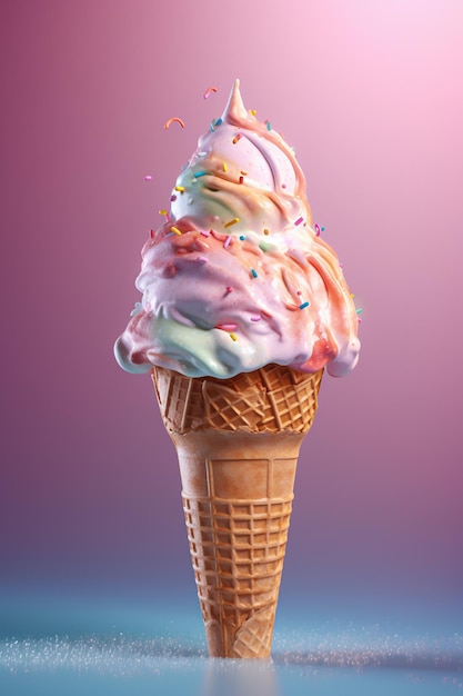 A colorful ice cream cone with rainbow sprinkles on it.