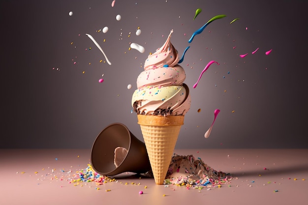 A colorful ice cream cone with sprinkles on it