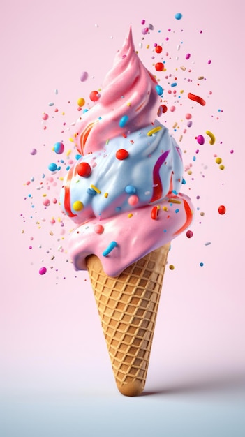 A colorful ice cream cone with a sprinkles on it.