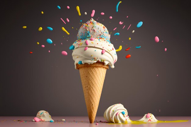 아이스크림이라는 단어가 있는 다채로운 아이스크림 콘