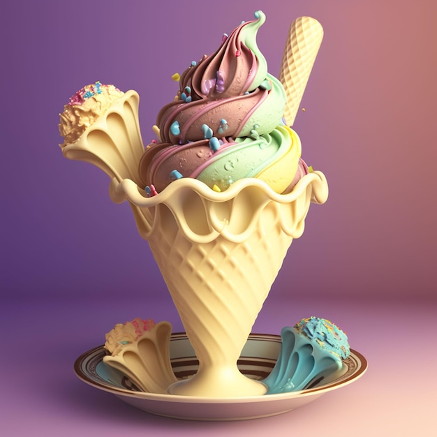 A colorful ice cream cone with the word ice cream on it