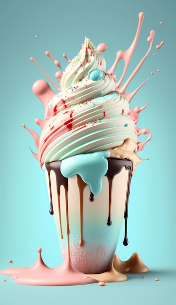 Красочный конус мороженого со словом мороженое на нем.