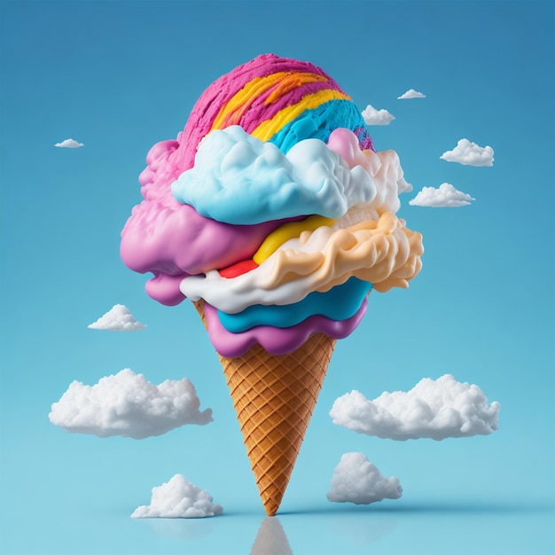 A colorful ice cream cone with the word ice cream on it