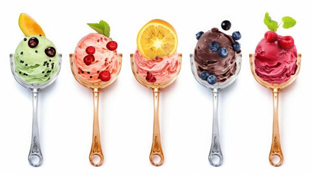 Photo colorful ice cream cones topped with berries