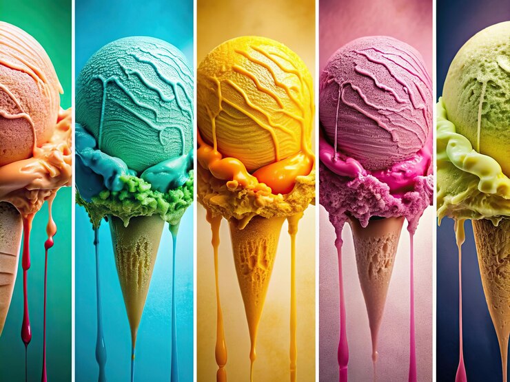 Photo colorful ice cream dripping backgrounds tasty refreshing