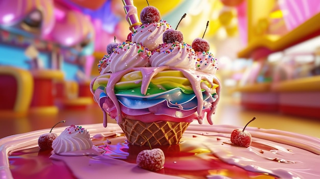colorful ice cream on a glass background created with Generative AI