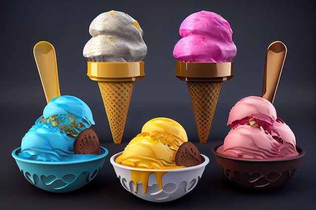 Photo colorful ice cream set generative ai