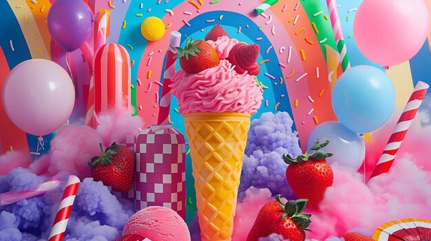 Photo colorful icecream theme background