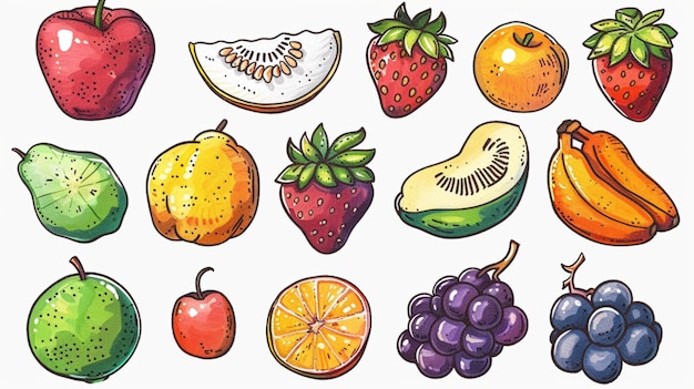 Photo colorful icons of various types of fruits