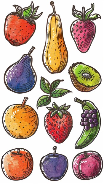 Photo colorful icons of various types of fruits