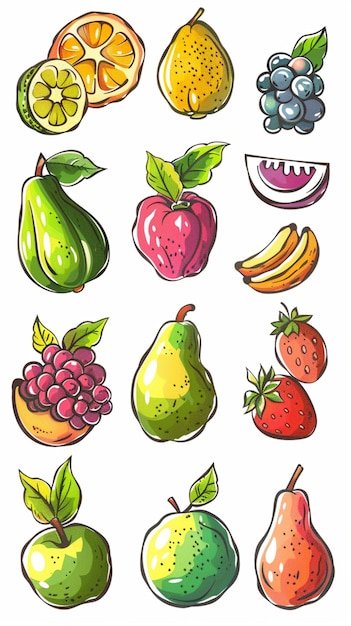 Photo colorful icons of various types of fruits