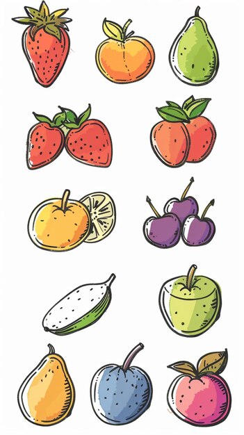Photo colorful icons of various types of fruits