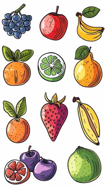 Photo colorful icons of various types of fruits