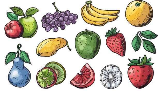 Photo colorful icons of various types of fruits