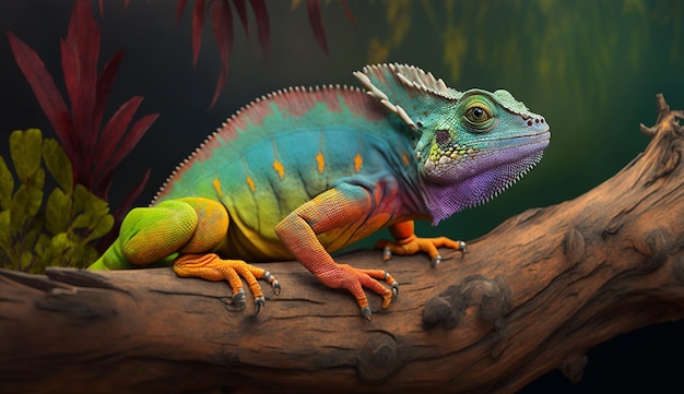 Colorful iguana animal illustration image ai generator art