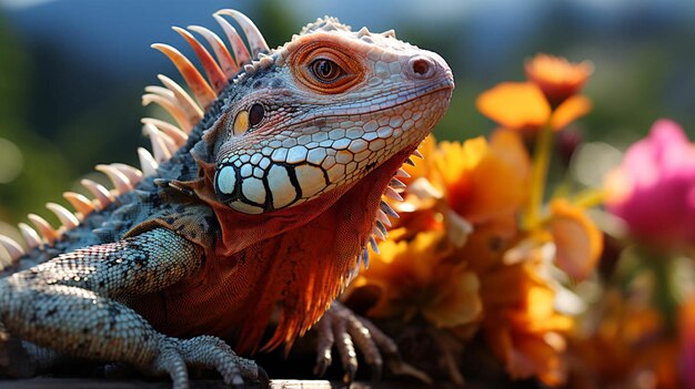 Foto iguana colorata su una roccia