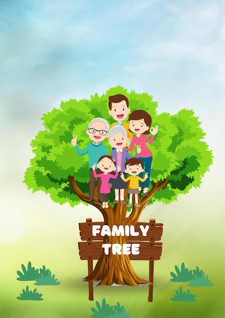colorful illustrated family tree poster 1