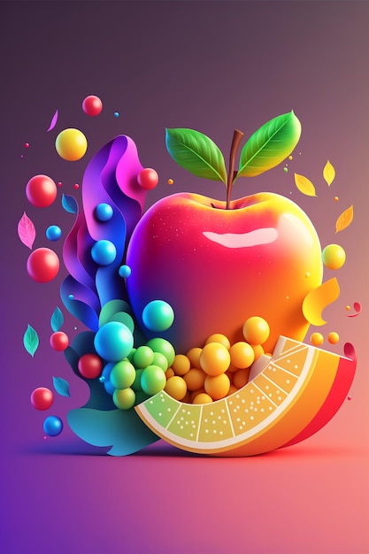 A colorful illustration of an apple and a slice of orange.