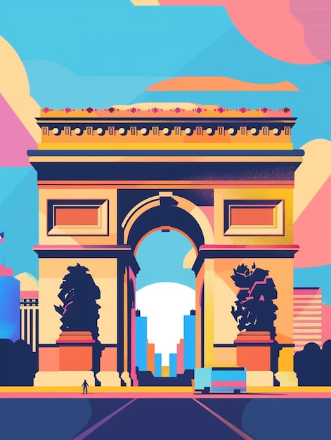 Photo a colorful illustration of the arc triumph in paris generative ai